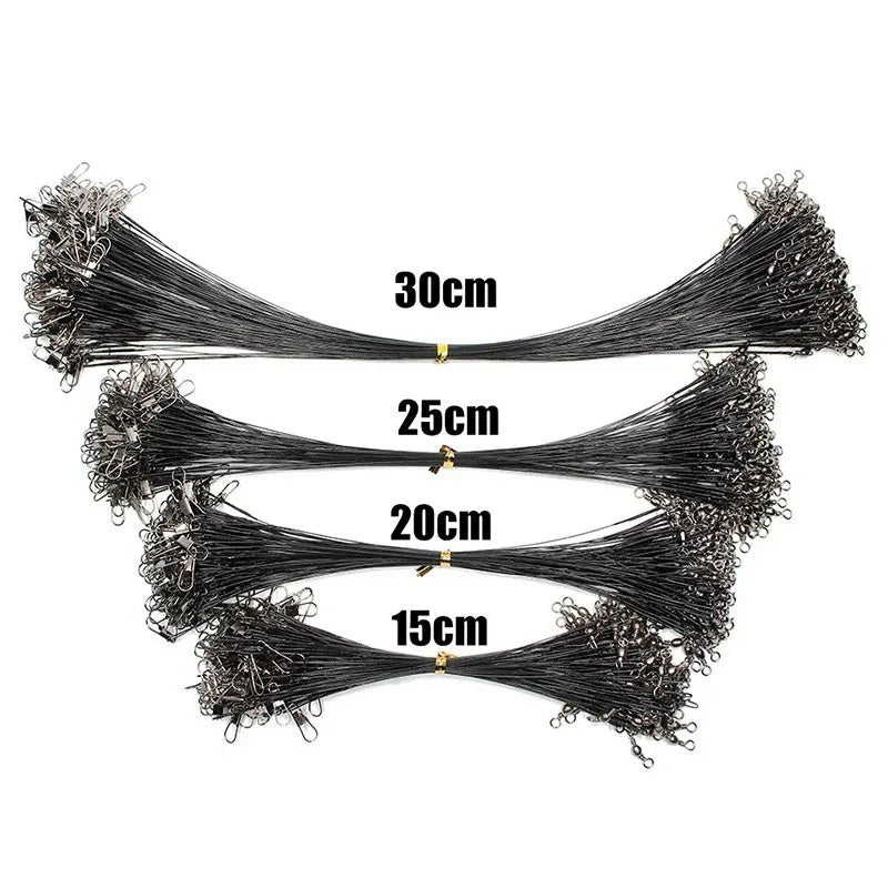 20pcs Anti Bite Steel Fishing Line Steel Wire Leader With Swivel Fishing Accessory Lead Core Leash Fishing Wire 15CM-50CM Beauty World Shop