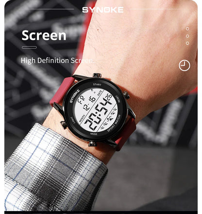 SYNOKE Men Outdoor Sports Multifunctional Waterproof Large Screen Display Luminous LED Digital For Men Fashion Silicon Watch Beauty World Shop