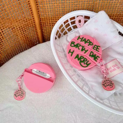 For AirPods 4 3 2 1 Pro Pro2 Earphone Case 3D Pink Birthday Cake Silicone Cartoon Headphone Box With Pendant Cover