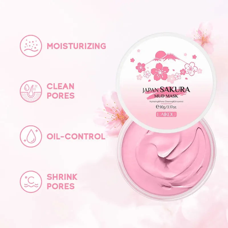 Laikou Sakura Mud Mask Deep Cleansing Oil Control Balance Antioxidan Shrink Pores Remove Blackheads Refreshing Facial Mask90/25g Beauty World Shop