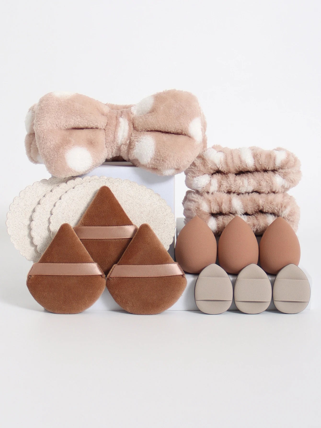 15Pcs Multi-Colored Fluffy Headband and Makeup Sponge Set-Sweet Style, Perfect Beauty Assistant Beauty World Shop