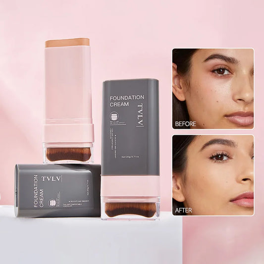 TVLV Concealing Foundation Stick: 5 Shades with Built-In Brush - Cream Finish, Lightweight and Waterproof Formula, Beauty Trend Shop