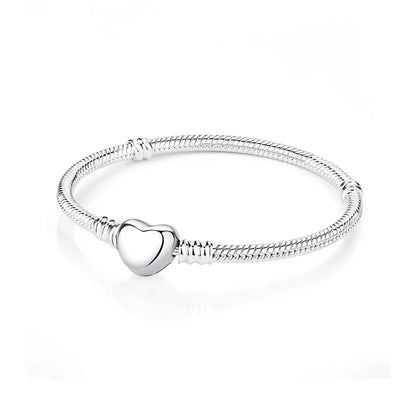 Original 925 Sterling Silver Bracelets Bangles Love Heart Clip Charms Beads Snake Chains For Women Rose Gold DIY Luxury Jewelry Beauty World Shop