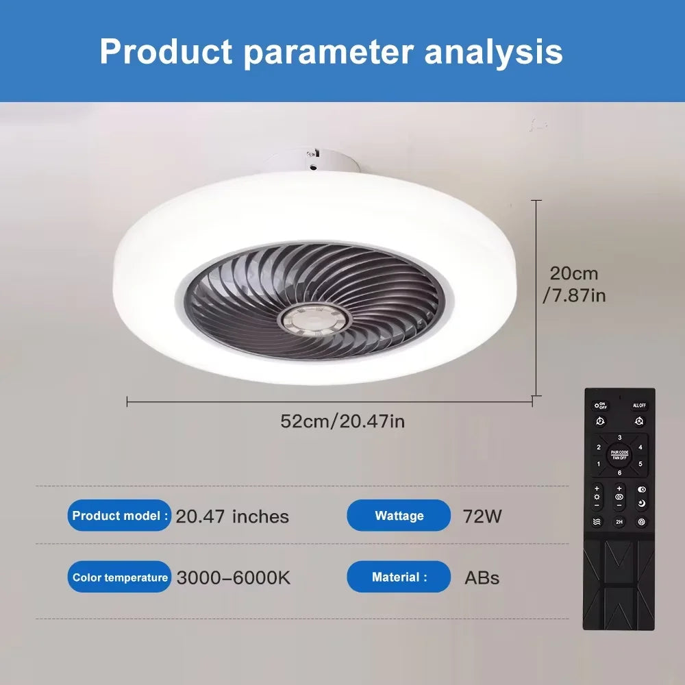 Smart Ceiling Fan Fans With Lights Remote Control Bedroom Decor Ventilator Lamp 52cm Air Invisible Blades Silent Beauty World Shop