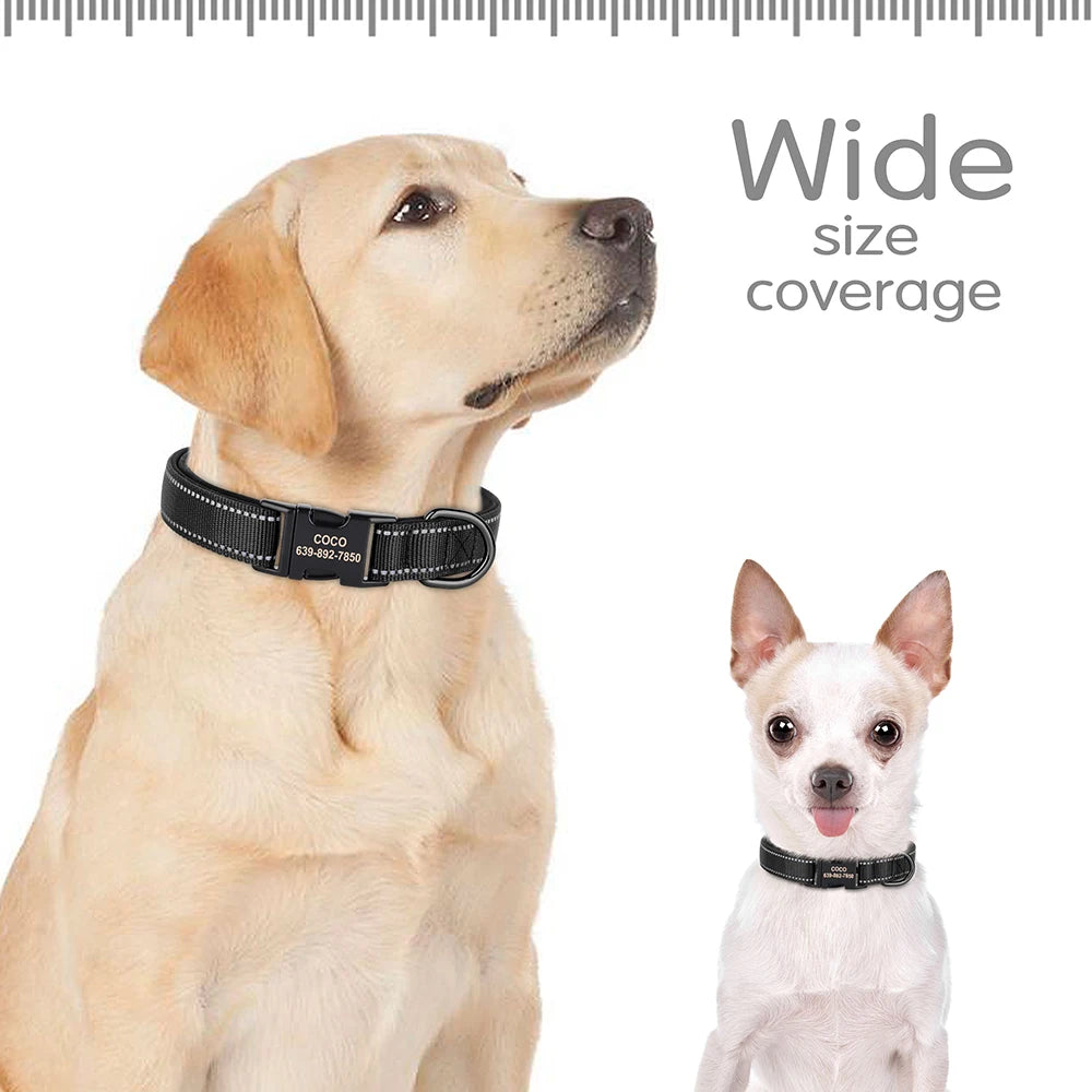 Reflective Personalized Dog Collar Engrave ID Nylon Collars Soft Padded Dogs Collar Adjustable for Small Medium Large Dogs Pug