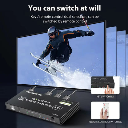 HDMI 2.1 Switch Splitter 120Hz 5/4/3-Port HDMI 8K@60Hz Splitter Switcher CEC 48Gbps  with remote HDMI HDR IR Remote 4K@120Hz 2K Beauty World Shop
