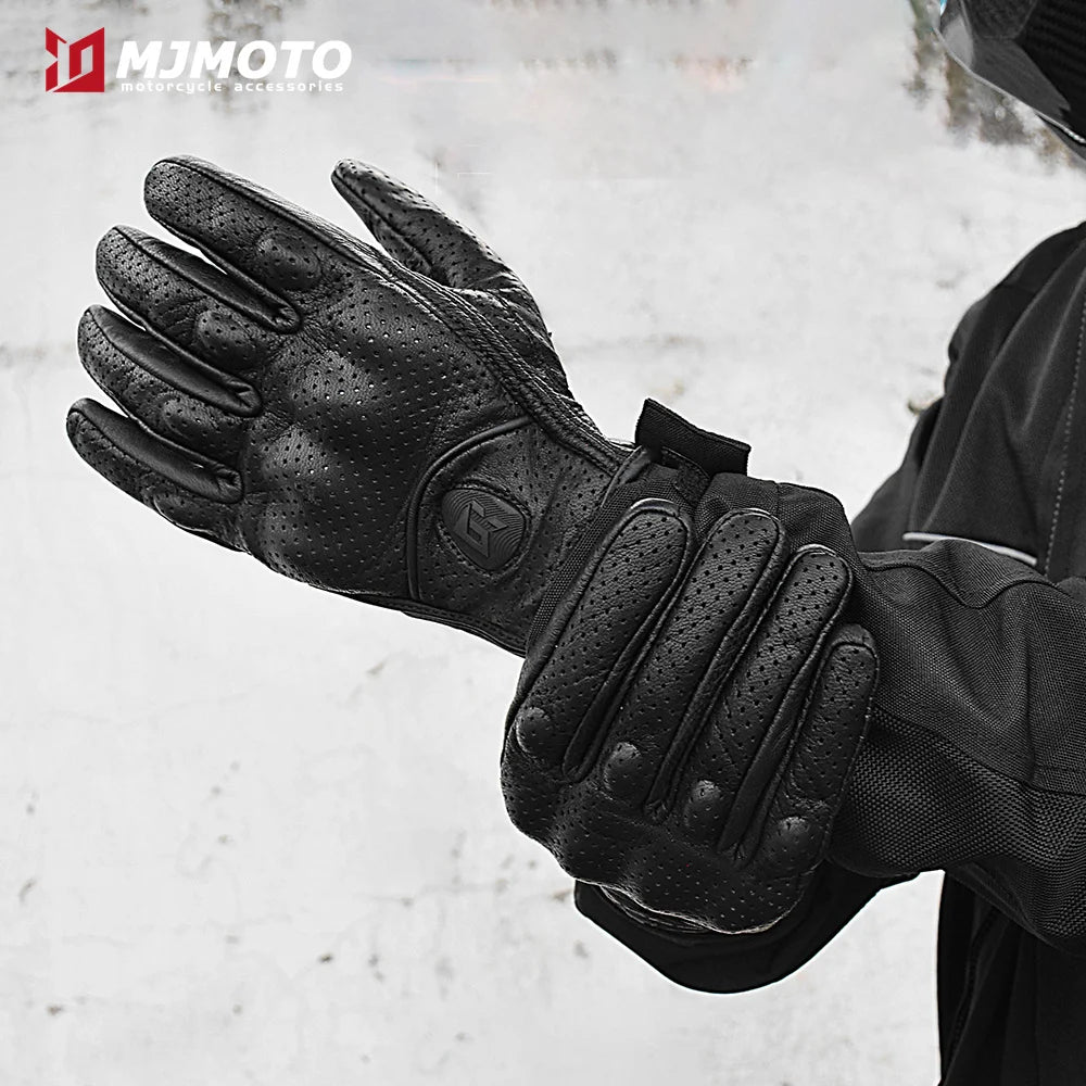 With CE Approved Summer Retro Perforated Leather Motorcycle Gloves Men Women Full Finger Motocross Dirt Biker Glove Guantes Moto Beauty World Shop