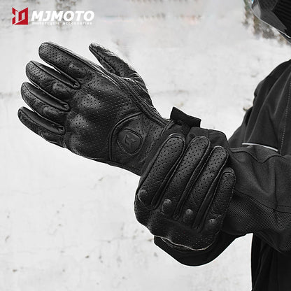 With CE Approved Summer Retro Perforated Leather Motorcycle Gloves Men Women Full Finger Motocross Dirt Biker Glove Guantes Moto Beauty World Shop
