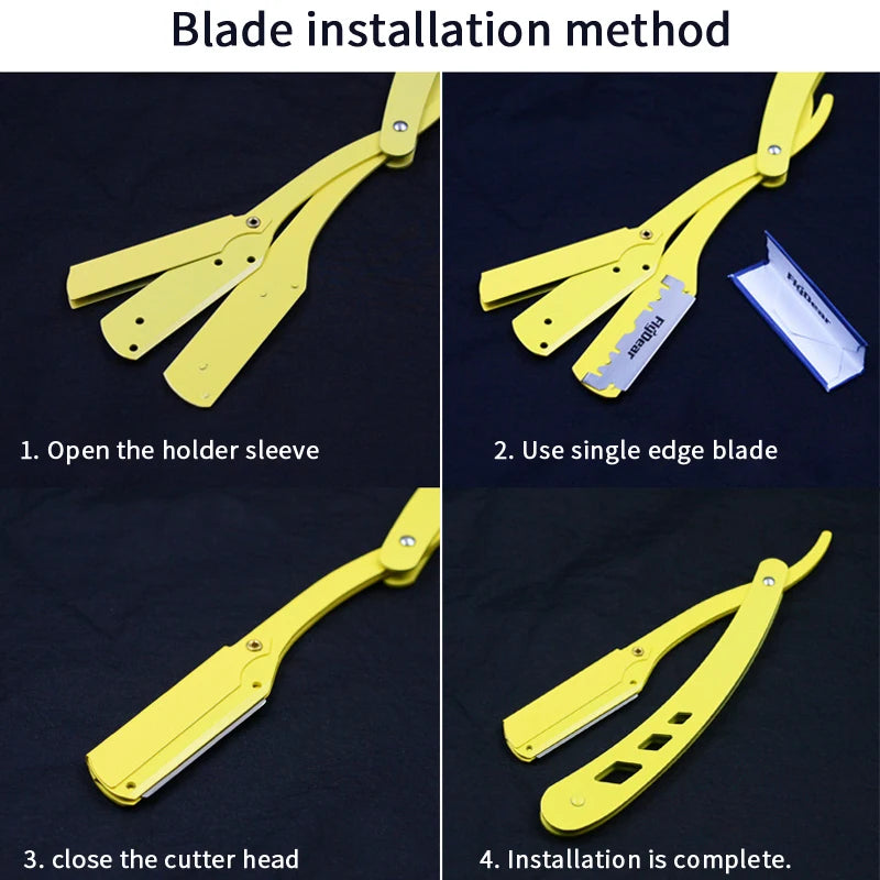 Men Shaving Barber Tools Hair Razor and Blades Antique Black Folding Shaving Knife Unisex Hair Removal (Without Blade) Beauty World Shop