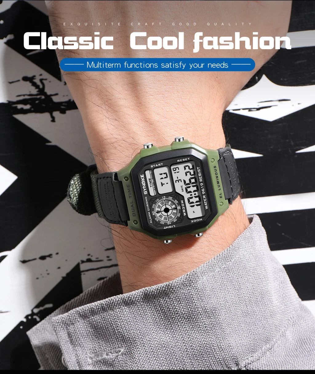 Synoke Outdoor Military Digital Watch For Men Fashion Retro Nylon Canvas Strap Sports Waterproof Watch Multifunctional Luminous Beauty World Shop