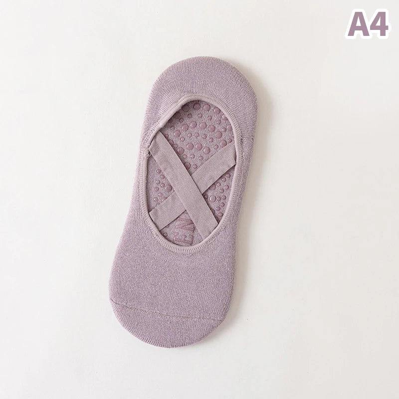 Women Breathable Towel Bottom Yoga Socks Silicone Non-Slip Bandage Pilates Sock Ladies Ballet Dance Fitness Workout Cotton Socks Beauty World Shop