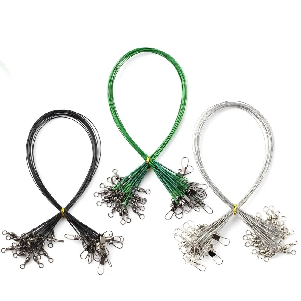 20pcs Anti Bite Steel Fishing Line Steel Wire Leader With Swivel Fishing Accessory Lead Core Leash Fishing Wire 15CM-50CM Beauty World Shop