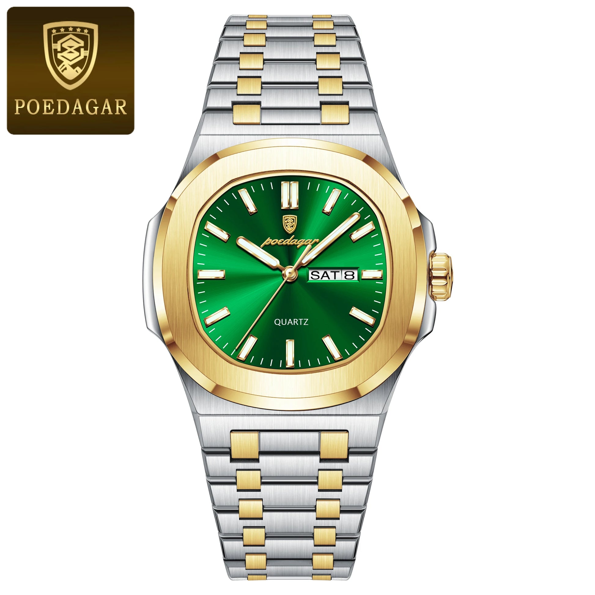 POEDAGAR Square Luxury Men's Wristwatch Luminous Waterproof Stainless Steel Male Clock Week Date Original Quartz Watches For Men Beauty World Shop