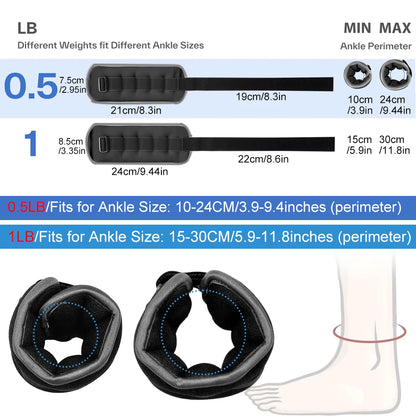 1Pair Adjustable Ankle & Wrist Weights (0.5kg/1kg) - Neoprene Leg Arm Straps for Running, Yoga - Strength Training for Women Men Beauty World Shop