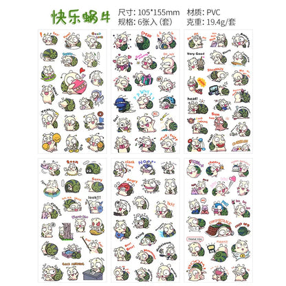 6Pieces/Set Transparent Pvc Waterproof Cartoon Sticker DIY Hand Account Decorative Stickers Kawaii Phone Cup Stickers Beauty World Shop