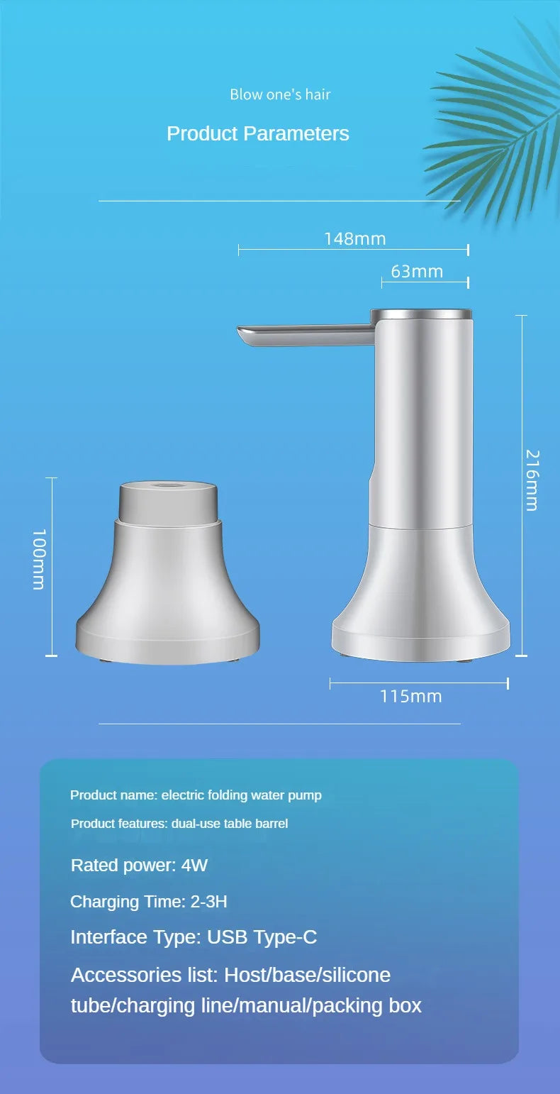 Electric Water Gallon Bottle Pump Automatic Water Dispenser Pump 19 Liters Foldable Desktop Water Bottle Pump USB Rechargeable Beauty World Shop