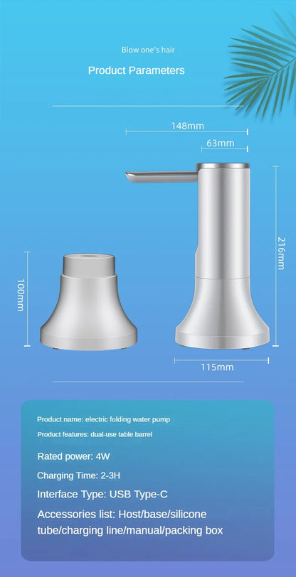 Electric Water Gallon Bottle Pump Automatic Water Dispenser Pump 19 Liters Foldable Desktop Water Bottle Pump USB Rechargeable Beauty World Shop