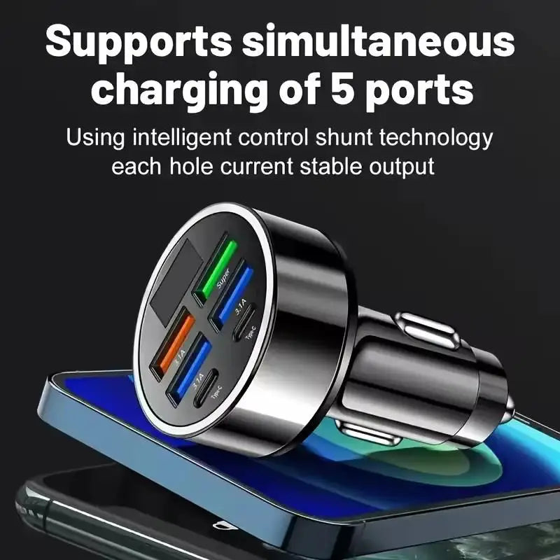 300W PD Car Charger QC3.1 Fast Charge 4USB+2PD ports Car Cigarette Lighter Plug Car Charger Flash Charge with Digital Display Beauty Trend Shop