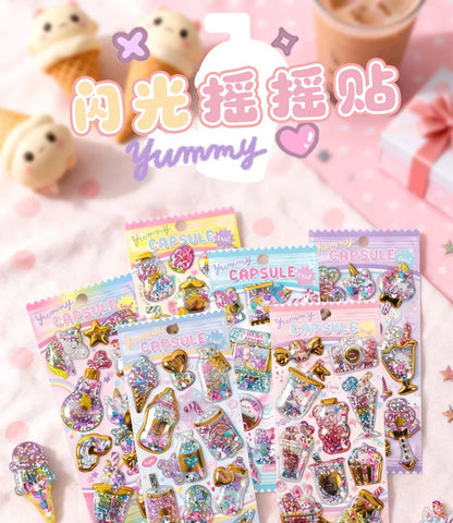 Kawaii Capsule Sparkling 3D Stickers Scrapbooking Diy Journal Stationery Sticker Cute Deco Art School Supplies Beauty World Shop