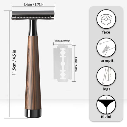 Double Edge Safety Razor, Zinc Alloy Handle Razor with 5 Swiss Stainless Steel Blades, Heavy Duty Eco-Friendly Razor f Beauty World Shop