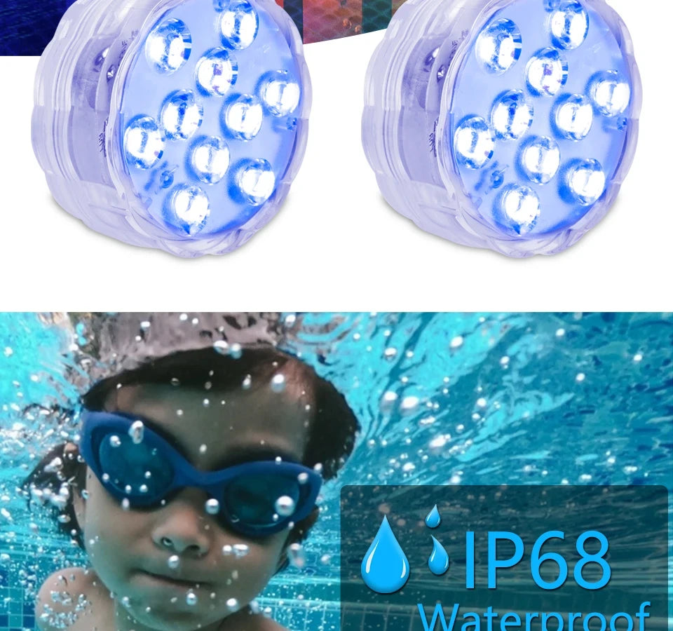 10 LEDs RGB Submersible Light Underwater Lamp Battery Operated Garden Swimming Pool Light for Wedding Party Aquarium Vase Bowl Beauty World Shop