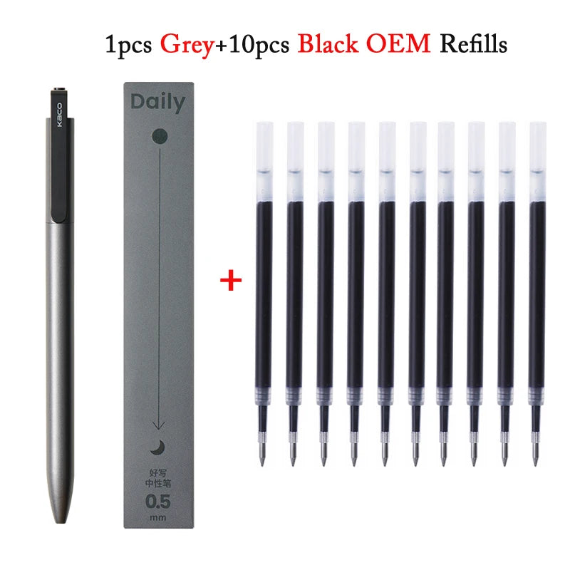 KACO Gel Pens Press Signature Pen Stationery Metal Pen Clip 0.5mm Black Ink Quicking Drying Large Capacity 800M Smooth Writing Beauty World Shop
