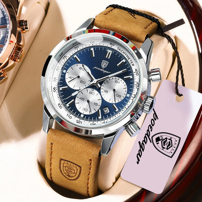 POEDAGAR Top Brand Men's Quartz Watch Waterproof Luminous Chronograph Military Man Watch Luxury Fashion Leather Watches For Men Beauty World Shop