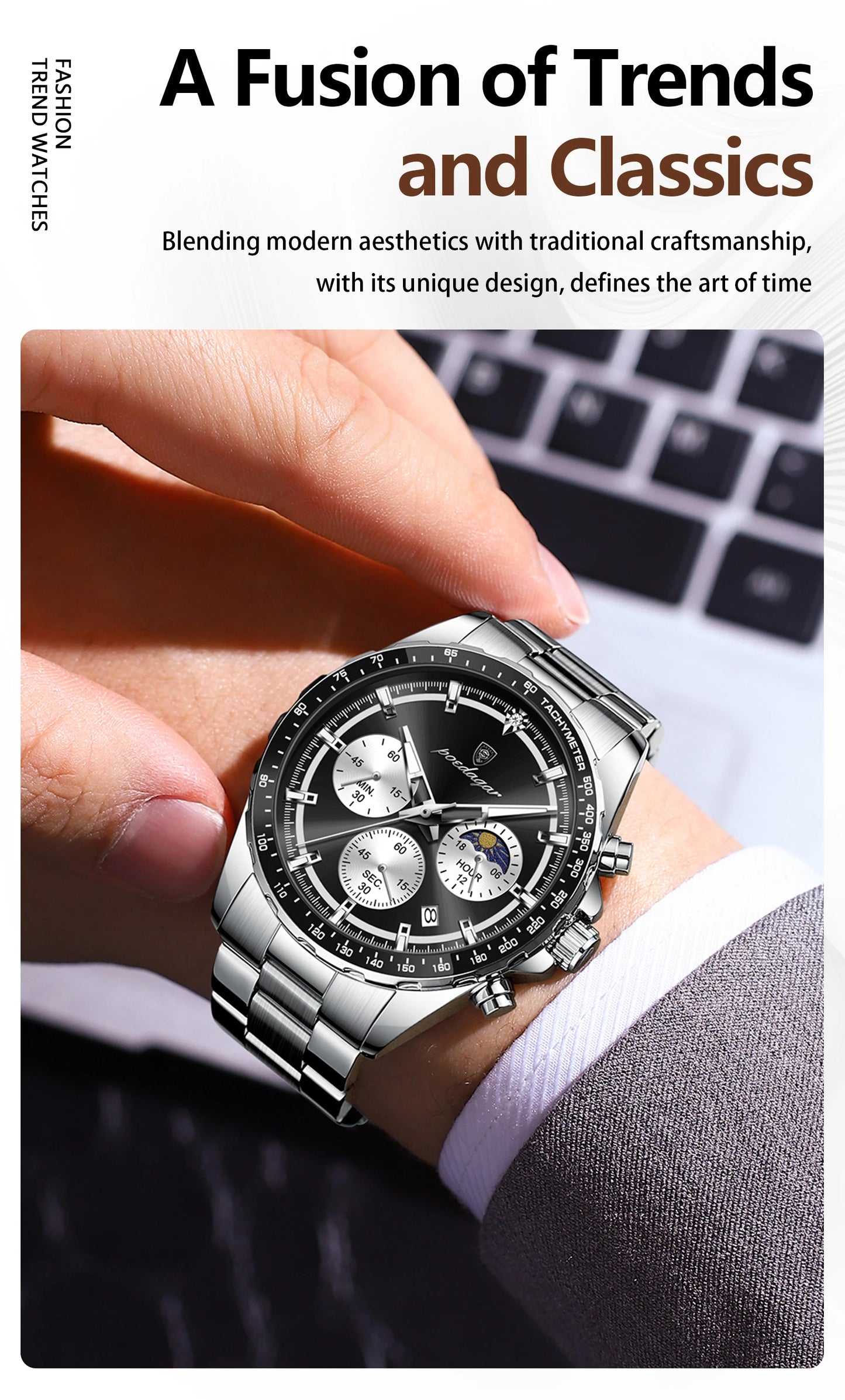 POEDAGAR Business Brand Man Wristwatch Waterproof Stainless Steel Luminous Men Watch Chronograph Date Men's Quartz Watches Reloj Beauty World Shop