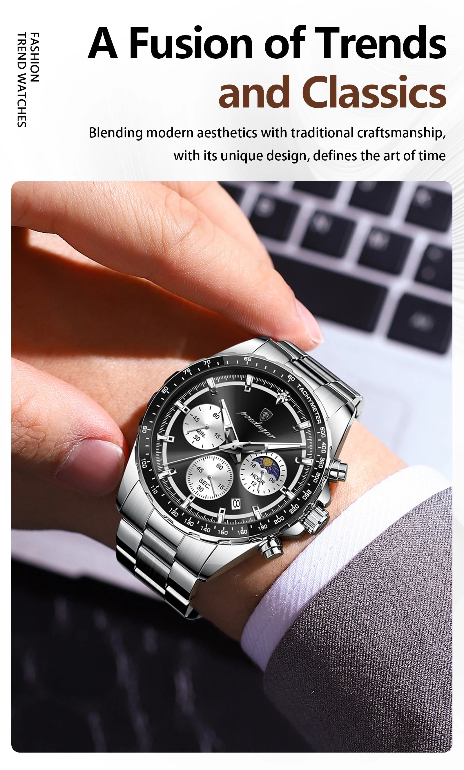 POEDAGAR Business Brand Man Wristwatch Waterproof Stainless Steel Luminous Men Watch Chronograph Date Men's Quartz Watches Reloj Beauty World Shop