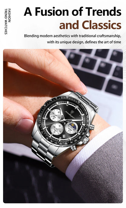 POEDAGAR Business Brand Man Wristwatch Waterproof Stainless Steel Luminous Men Watch Chronograph Date Men's Quartz Watches Reloj Beauty World Shop