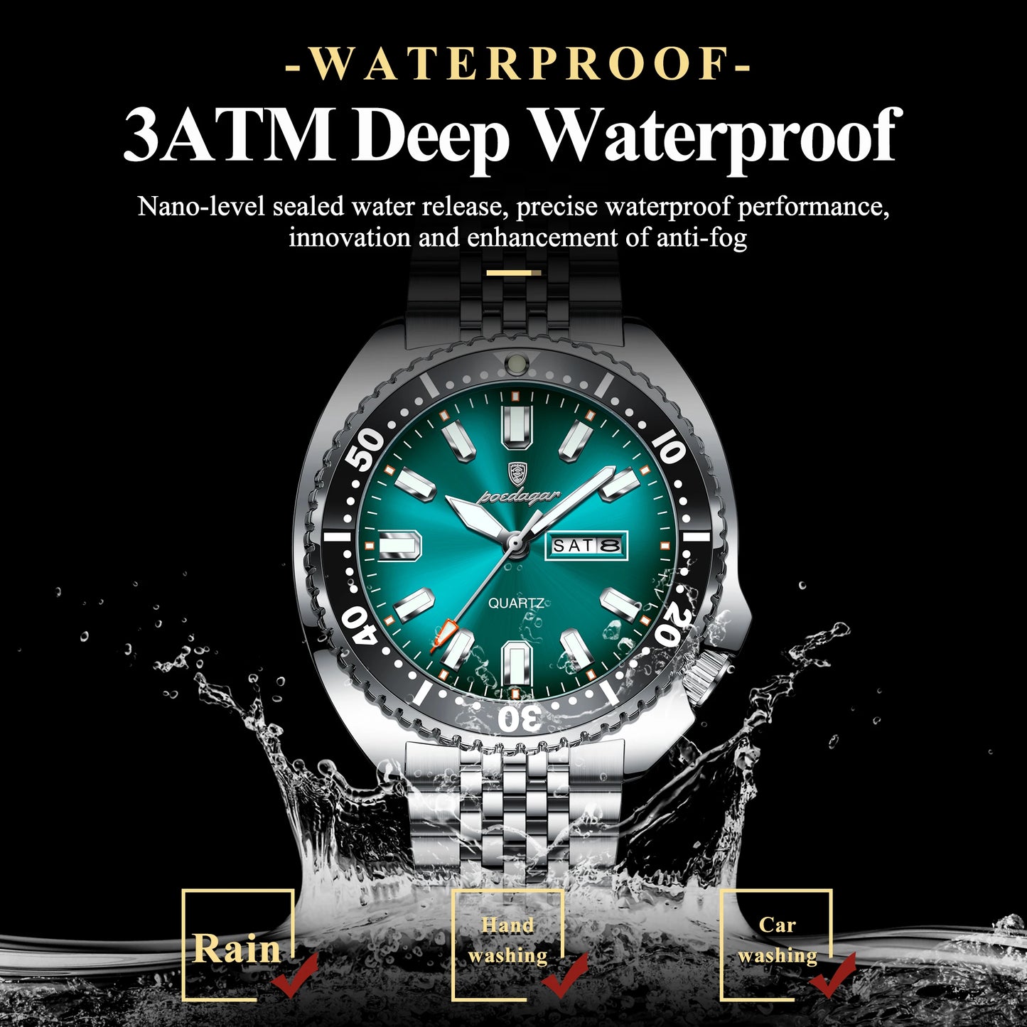 POEDAGAR Luxury Business Men Watch Date Week Waterproof Luminous Man Wristwatch Sport Stainless Steel Quartz Men's Watches Reloj Beauty World Shop