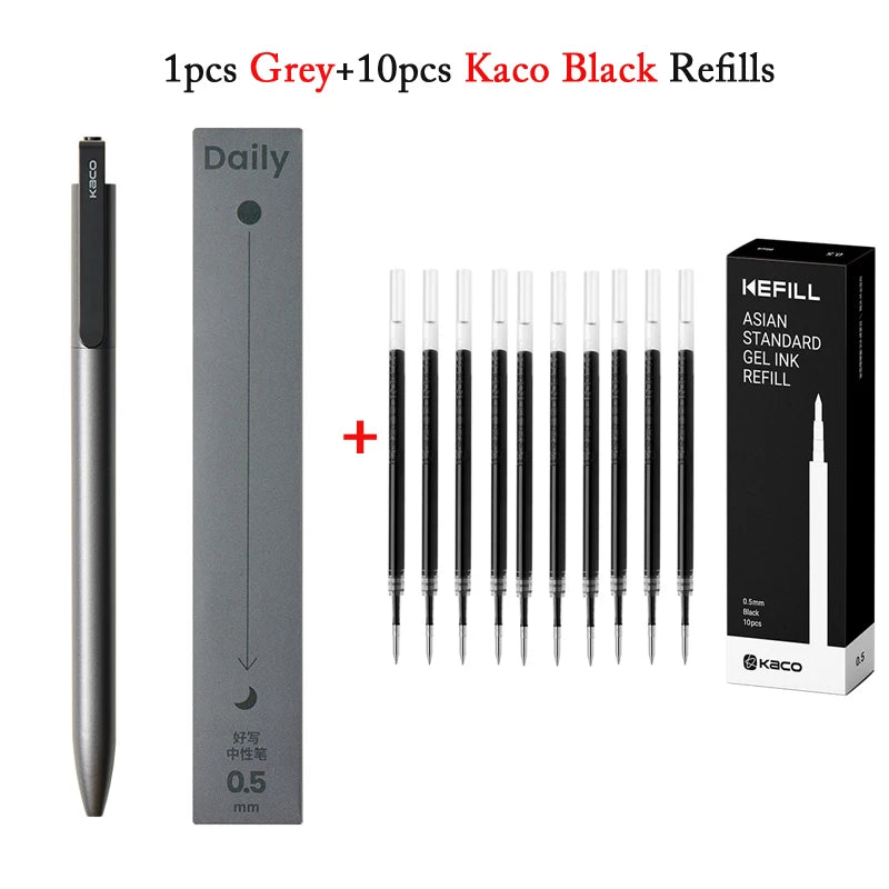 KACO Gel Pens Press Signature Pen Stationery Metal Pen Clip 0.5mm Black Ink Quicking Drying Large Capacity 800M Smooth Writing Beauty World Shop