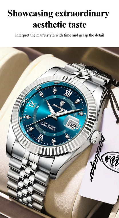 POEDAGAR Original Men Wristwatch Waterproof Luminous Date Business Man Clock Stainless Steel Quartz Military Men's Watches Reloj Beauty World Shop