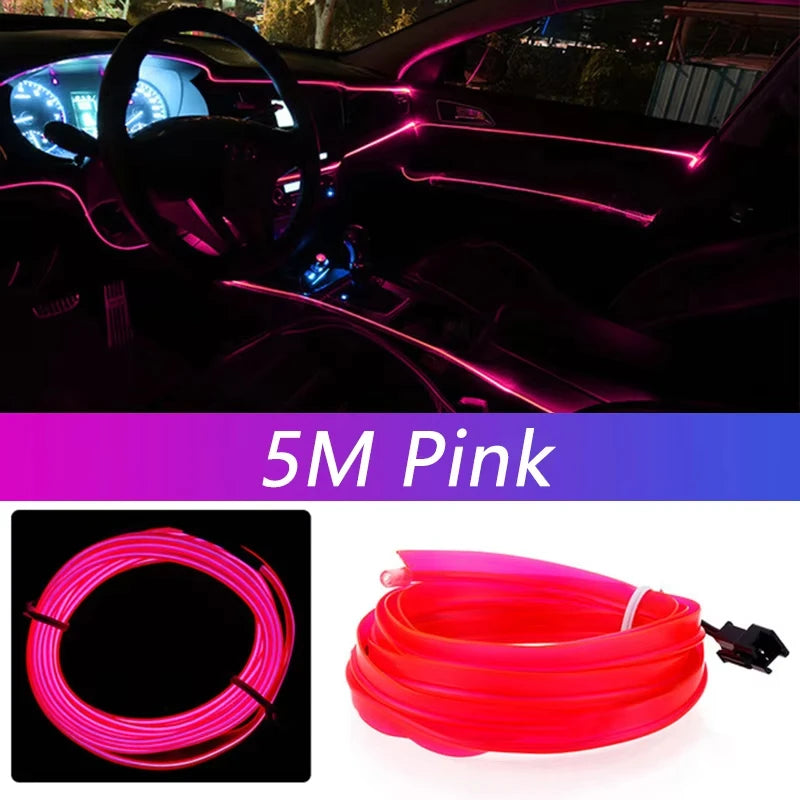 5M Car Interior Led Strip Light Neon EL Wiring Decorative Lamp For Auto DIY Flexible Ambient Light USB Party Atmosphere Diode Beauty World Shop
