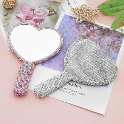 Travel Diamond Makeup Mirror Love Heart Bling Cosmetic Beauty Tools Handheld Vanity Portable Make Up Mirror for Girls Gifts Beauty World Shop
