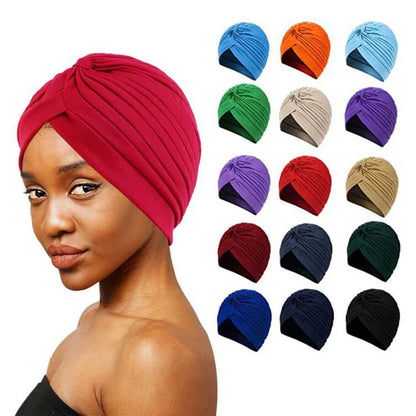 New Knotted Ruffle Turban Ladies Soft Headscarf Casual Streetwear Female Muslim Hijab Indian Hats Cancer Chemo Cap Turbante Beauty World Shop