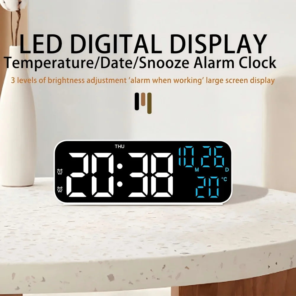 Digital Alarm Clock Temperature and Date Week Display Night Mode Table Clock Voice Control 12/24H Electronic LED Alarm Clocks Beauty World Shop