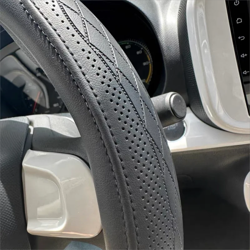 Napa Leather Perforated Patchwork Car Steering Wheel Cover, Non-slip, Breathable, Universal 15 Inch (Approx. 38cm) Beauty World Shop