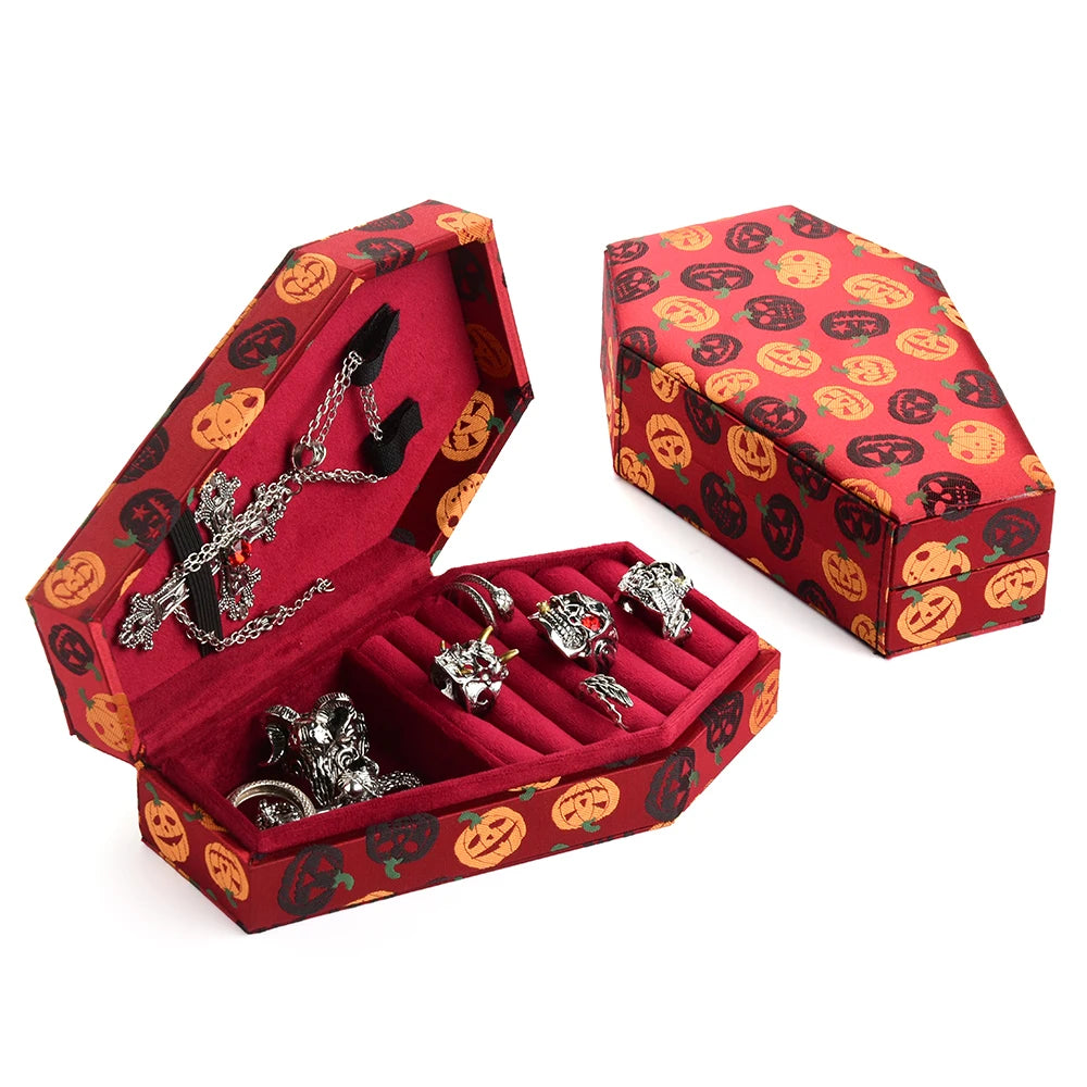 Personalized Gift Halloween Velvet Coffin Jewelry Box Ring Necklace Custom Logo Jewellery Organizer Beauty World Shop