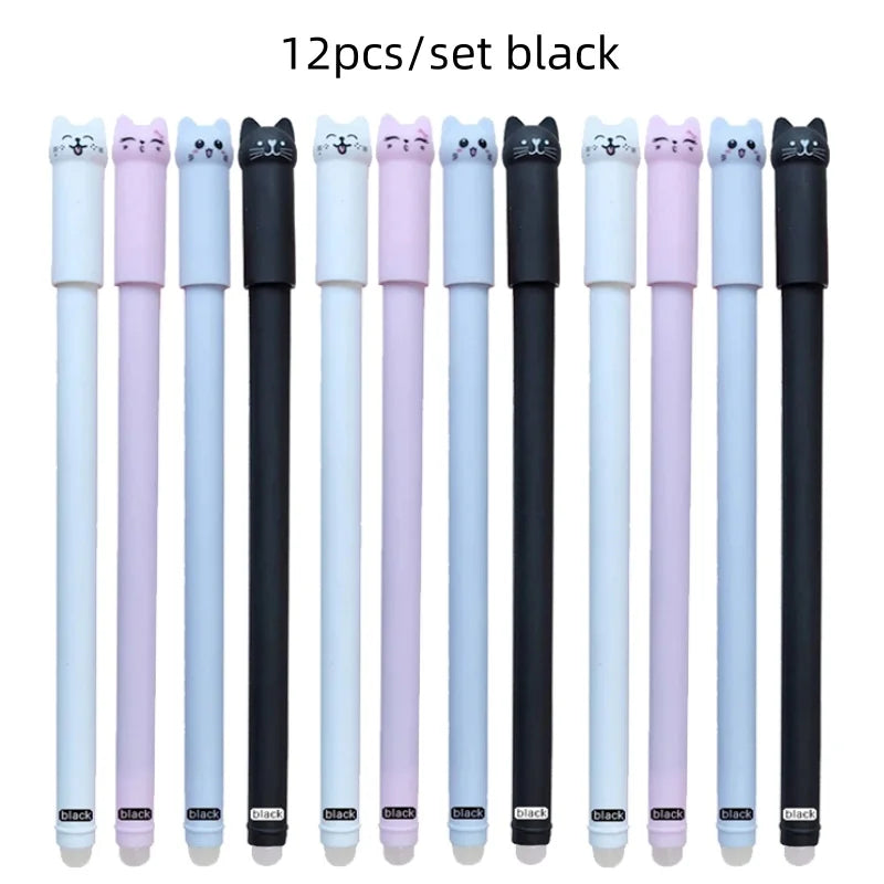 4/8/12pcs Creative Cat Erasable Gel Pens Set 0.5mm Washable Handle Magical Blue/Black Ink Erasable Refills Rod Writing Stationer Beauty World Shop