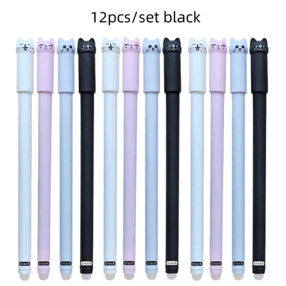 4/8/12pcs Creative Cat Erasable Gel Pens Set 0.5mm Washable Handle Magical Blue/Black Ink Erasable Refills Rod Writing Stationer Beauty World Shop