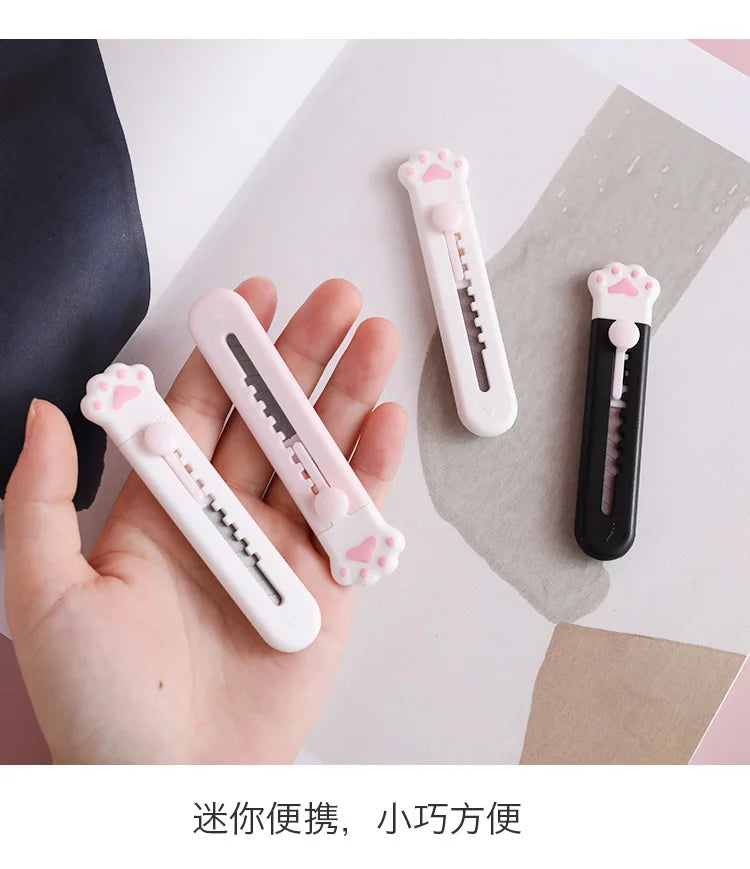 Kawaii Mini Pocket Cat Paw Art Utility Knife Express Box Knife Paper Cutter Craft Wrapping Refillable Blade Stationery Big sale Beauty World Shop