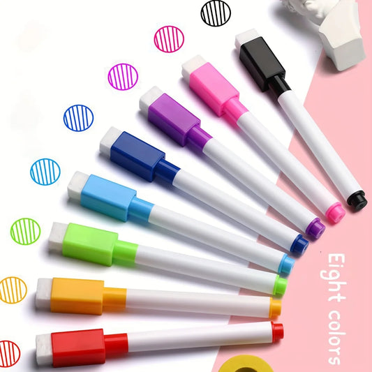 8pcs/Set Bullet Tip 11.3*1cm Small Size No Magntic Whiteboard Dry Erase Markers, 8 Color *1pcs Magnet Pen Beauty World Shop