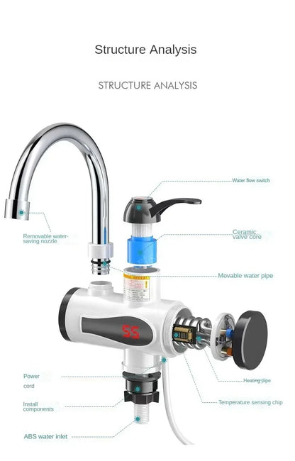 3000W Electric Kitchen Water Heater Tap Instant Hot Water Faucet Heater Cold Heating Faucet Tankless Instantaneous Water Heater Beauty World Shop