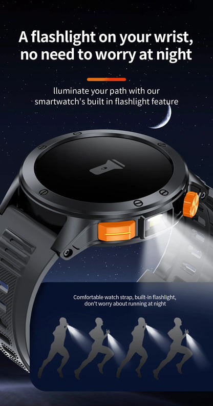 LIGE Fashion Smart Watch Men Voice Assistant Bluetooth Call Heart Rate Monitoring IP68 Waterproof LED Flashlight Men SmartWatch