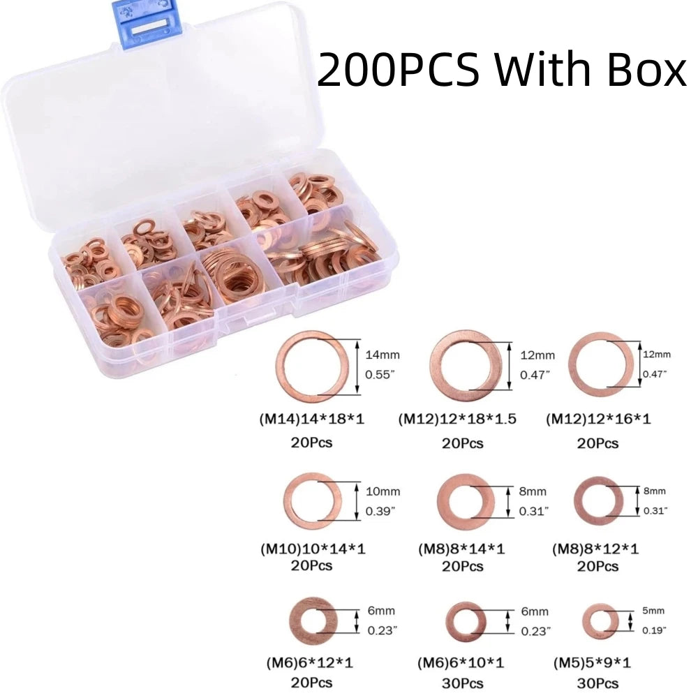300/280/200/100Pcs Washer Copper Sealing Solid Gasket Washer Sump Plug Oil For Boat Crush Flat Seal Ring Tool 300/280/200/100Pcs Beauty Fashion