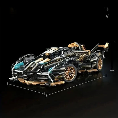 2026 Hot Building Block Racing Car V12 Building Block Car Black and Gold Accessories Fine Desktop Wooden Model Car Birthday Gift Beauty World Shop