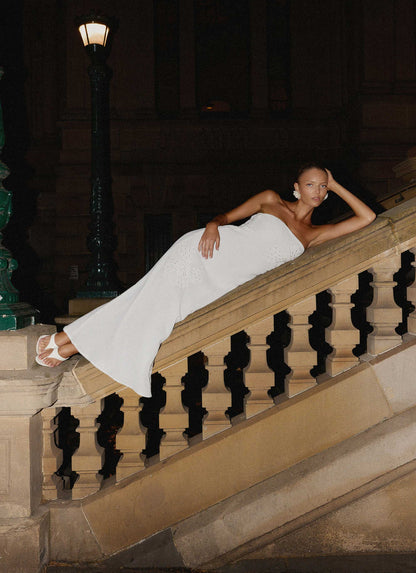 Sassafras Beaded Flower Strapless Maxi Dress - White Peppermayo Exclusive