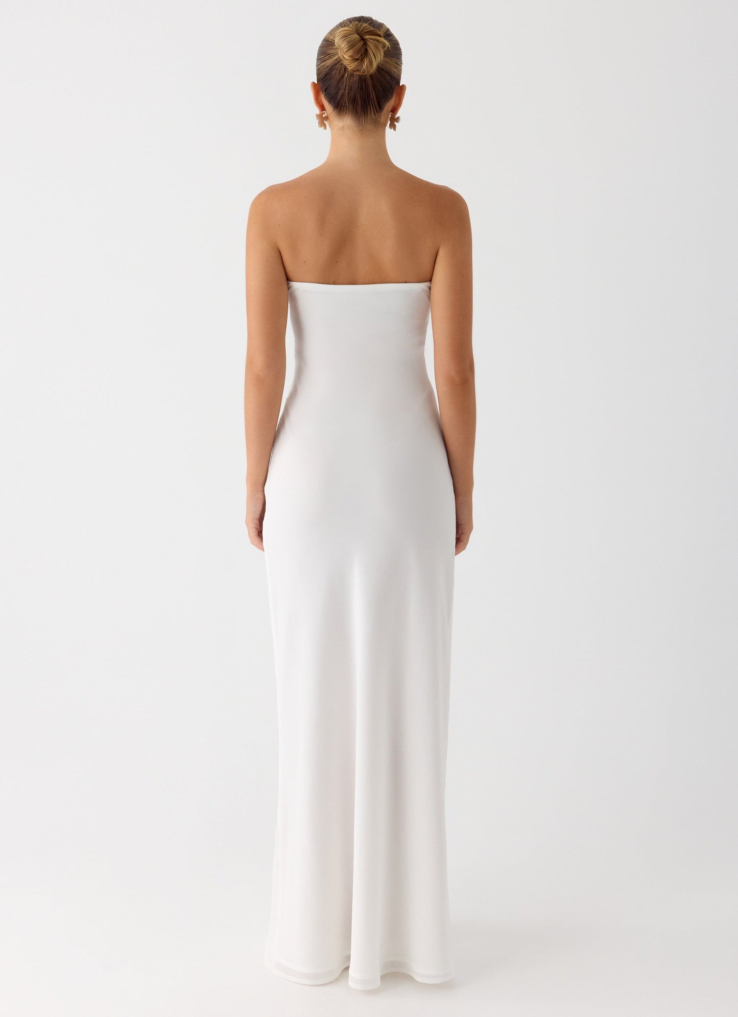 Sassafras Beaded Flower Strapless Maxi Dress - White Peppermayo Exclusive