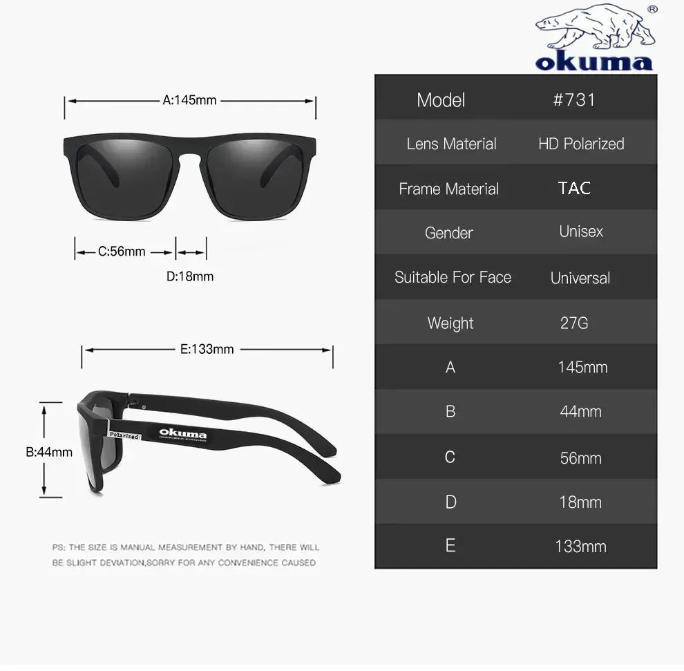 Okuma Polarized Sunglasses UV400 for Men and Women Outdoor Hunting, Fishing, Driving Bicycles, Sunglasses Optional Box Beauty World Shop